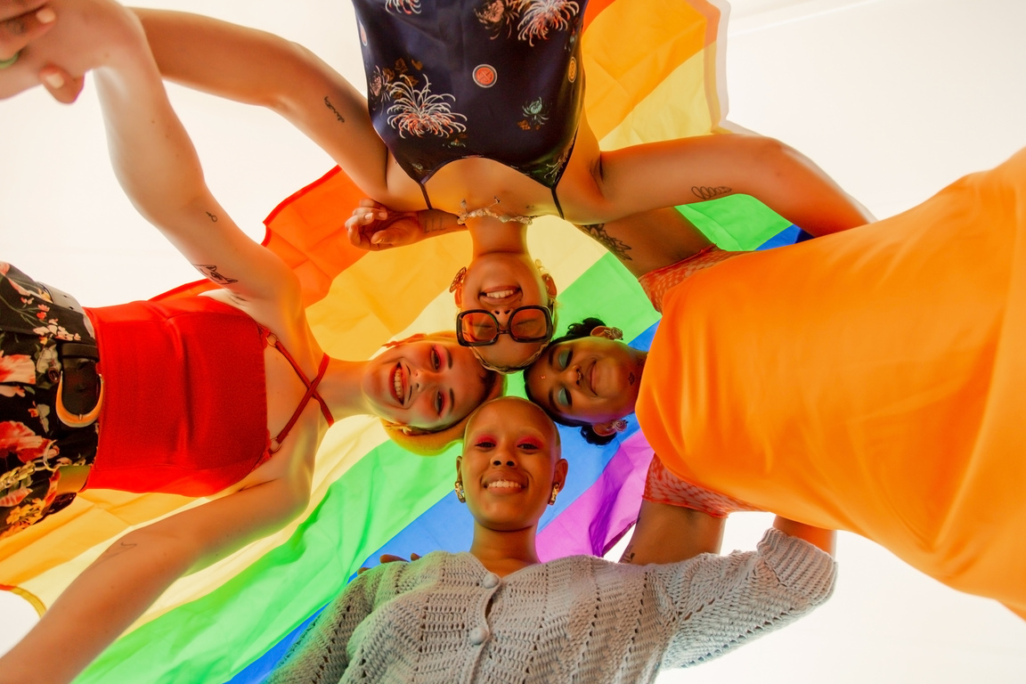 Non-Binary Friends with Pride Flag